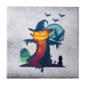 ハロウィン幽霊のよく出るのかかし(こうもりとカラス) タイル (正面)