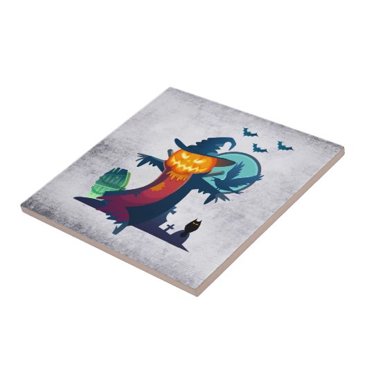 ハロウィン幽霊のよく出るのかかし(こうもりとカラス) タイル (側面)