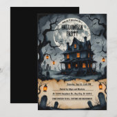 ハロウィン幽霊のよく出るの夜、満月、怖い 招待状 (正面/裏面)