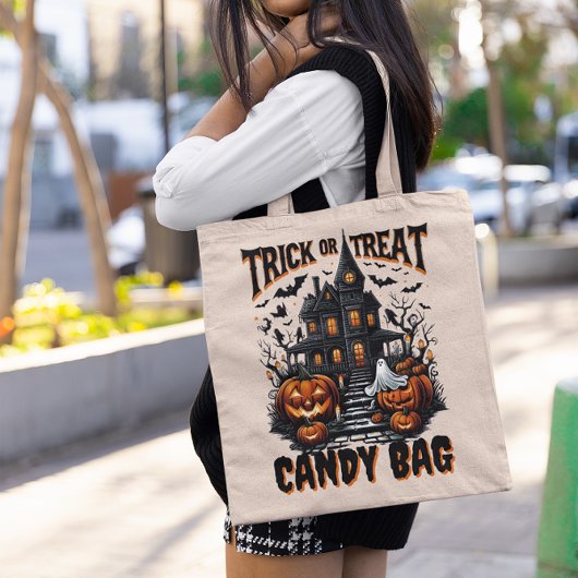 ハロウィン幽霊のよく出るの家とカボチャ トートバッグ