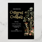 ハロウィン幽霊のよく出るの森のコスチューム&カクテルブラック 箔招待状 (正面)