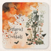 ハロウィン幽霊のよく出るの森の衣装とカクテル スクエアペーパーコースター (正面)