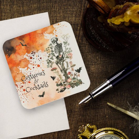 ハロウィン幽霊のよく出るの森の衣装とカクテル スクエアペーパーコースター