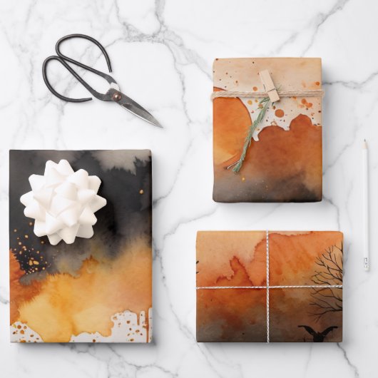 ハロウィン幽霊のよく出るの森の衣装とカクテル ラッピングペーパーシート (正面)