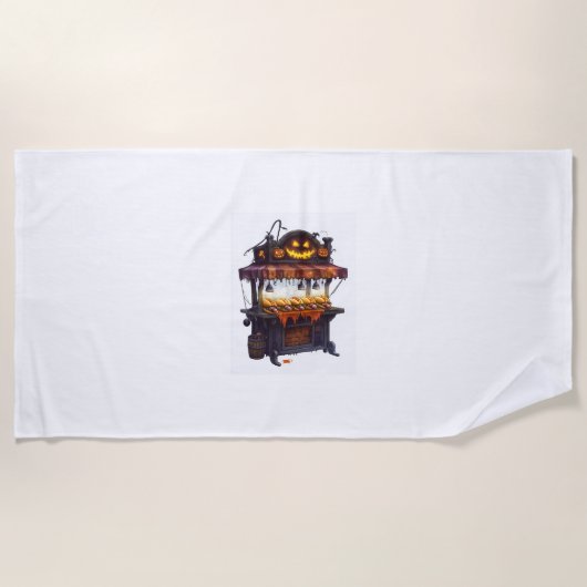 ハロウィン幽霊のよく出るアイスクリームトラック ビーチタオル (正面)
