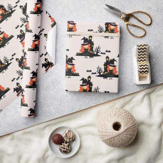 ハロウィン幽霊のよく出るウィッチハウスベージュ ラッピングペーパー (クラフト)