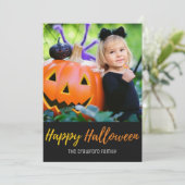 ハロウィン幽霊のよく出るカボチャの木の家族のフォトカード カード (スタンド正面)