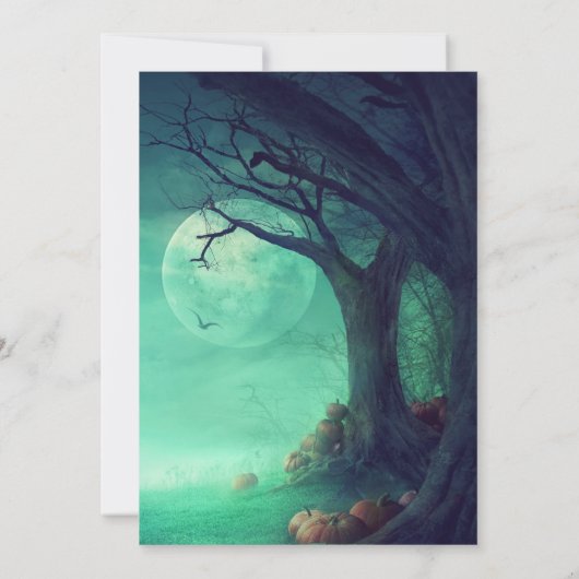 ハロウィン幽霊のよく出るカボチャの木の家族のフォトカード カード (裏面)