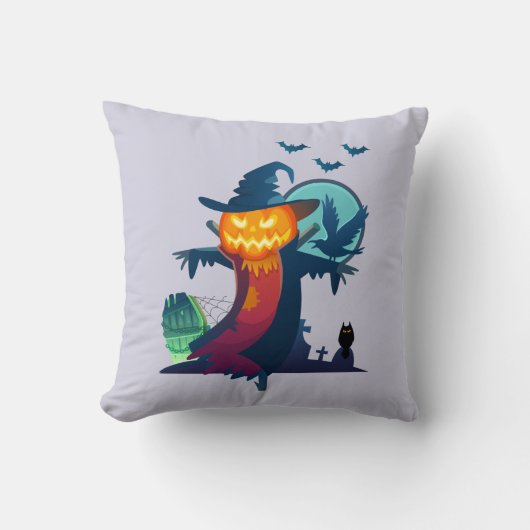 ハロウィン幽霊のよく出るカボチャ頭かかし不気味 クッション (正面)