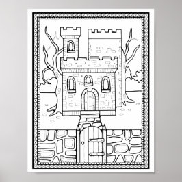 ハロウィン幽霊のよく出るキャッスルカラーリングページアート ポスター