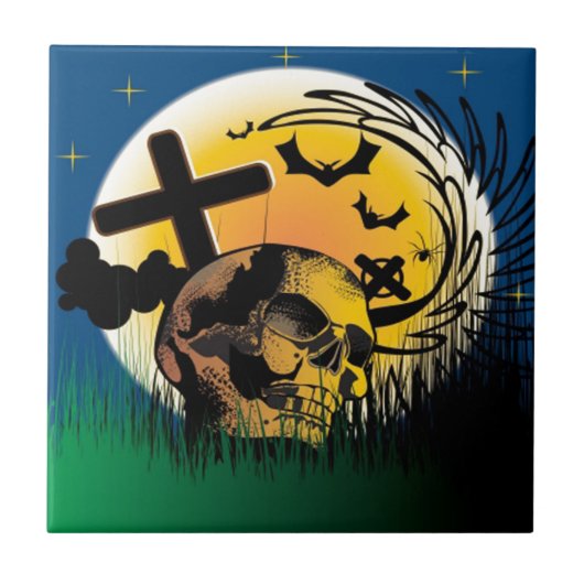ハロウィン幽霊のよく出るシーン タイル (正面)