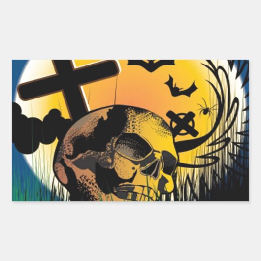 ハロウィン幽霊のよく出るシーン 長方形シール (正面)