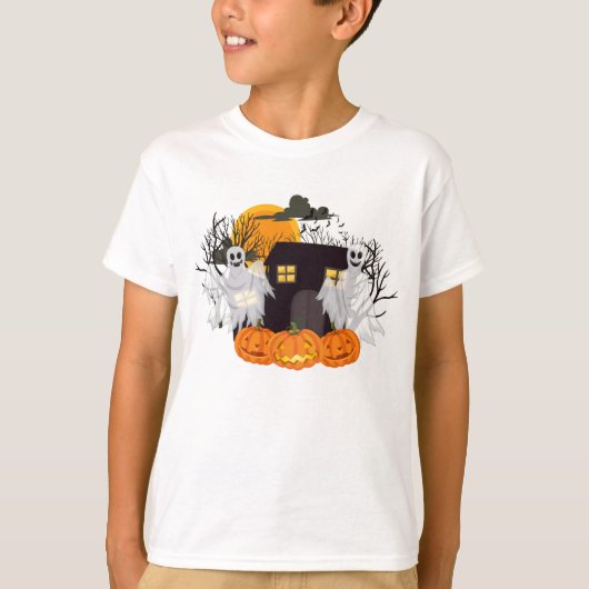 ハロウィン幽霊のよく出るシーン Tシャツ (正面)