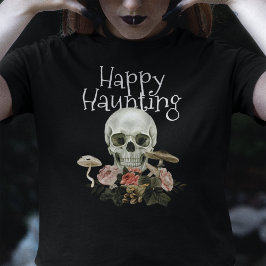 ハロウィン幽霊のよく出るスカルフォレストウィメンズブラック Tシャツ