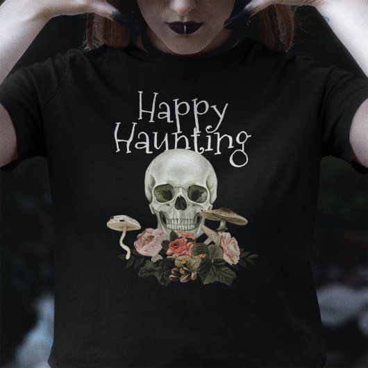 ハロウィン幽霊のよく出るスカルフォレストウィメンズブラック Tシャツ