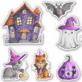 ハロウィン幽霊のよく出るタウンパープルカボチャ シール (正面)