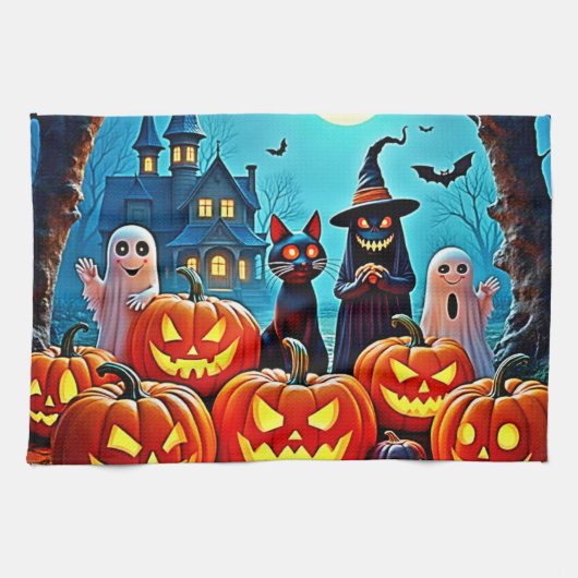 ハロウィン幽霊のよく出るナイトデザイン キッチンタオル (横)