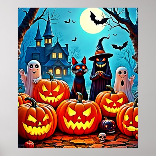 ハロウィン幽霊のよく出るナイトデザイン ポスター (正面)