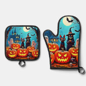 ハロウィン幽霊のよく出るナイトデザイン 鍋つかみ&鍋敷きセット (正面)