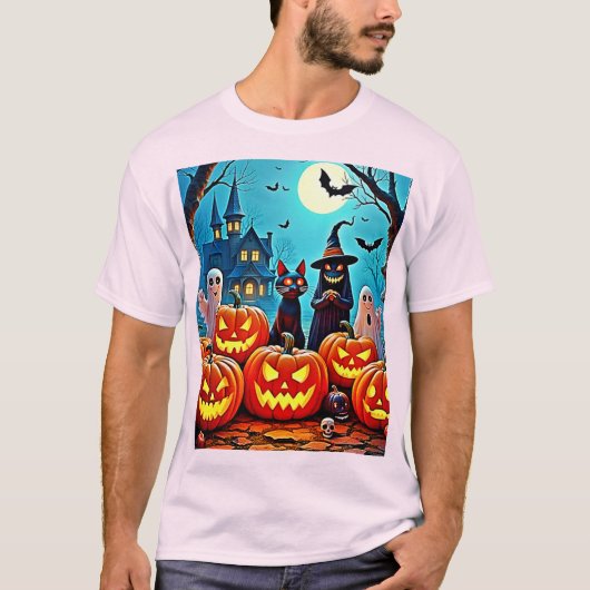 ハロウィン幽霊のよく出るナイトデザイン Tシャツ (正面)
