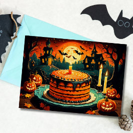ハロウィン幽霊のよく出るハウスお誕生日ケーキ カード