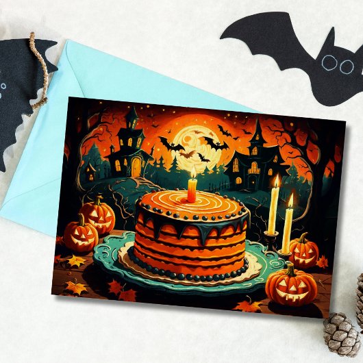 ハロウィン幽霊のよく出るハウスお誕生日ケーキ カード