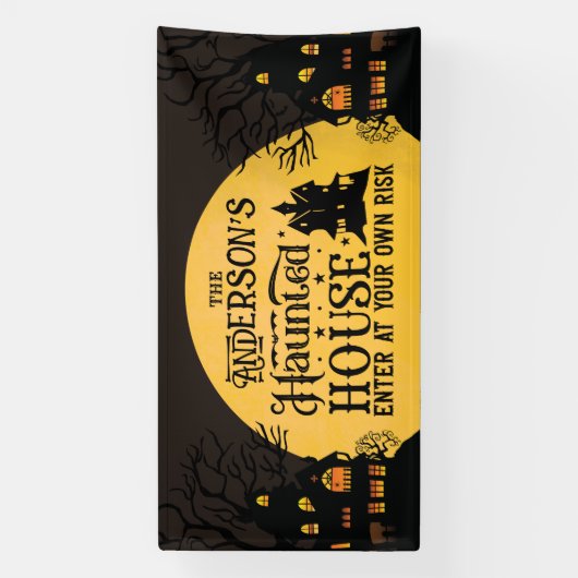 ハロウィン幽霊のよく出るハウスが自分の責任で入る 横断幕 (縦)
