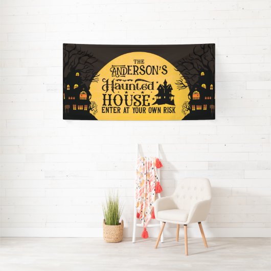 ハロウィン幽霊のよく出るハウスが自分の責任で入る 横断幕 (インサイチュ)