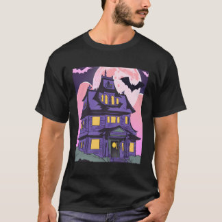 ハロウィン幽霊のよく出るハウスこうもりムーンエモゴシック Tシャツ