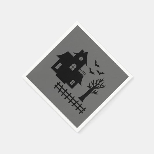 ハロウィン幽霊のよく出るハウスとこうもりと木の灰色 スタンダードカクテルナプキン (角)