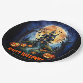 ハロウィン幽霊のよく出るハウスとカボチャパーティー ペーパープレート (アングル)