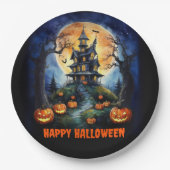 ハロウィン幽霊のよく出るハウスとカボチャパーティー ペーパープレート (正面)