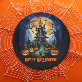 ハロウィン幽霊のよく出るハウスとカボチャパーティー ペーパープレート