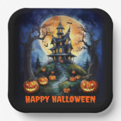 ハロウィン幽霊のよく出るハウスとカボチャパーティー ペーパープレート (正面)