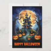 ハロウィン幽霊のよく出るハウスとカボチャ シーズンカード (正面)