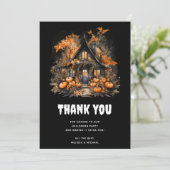 ハロウィン幽霊のよく出るハウスとカボチャ&リーフ サンキューカード (スタンド正面)