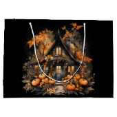 ハロウィン幽霊のよく出るハウスとカボチャ&リーフ ラージペーパーバッグ (裏面)