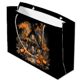 ハロウィン幽霊のよく出るハウスとカボチャ&リーフ ラージペーパーバッグ (裏面アングル)