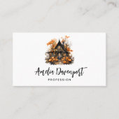 ハロウィン幽霊のよく出るハウスとカボチャ&リーフ 名刺 (正面)