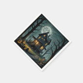 ハロウィン幽霊のよく出るハウスとジャックオランタン スタンダードカクテルナプキン (角)