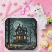 ハロウィン幽霊のよく出るハウスとジャックオランタン ペーパープレート (パーティー)