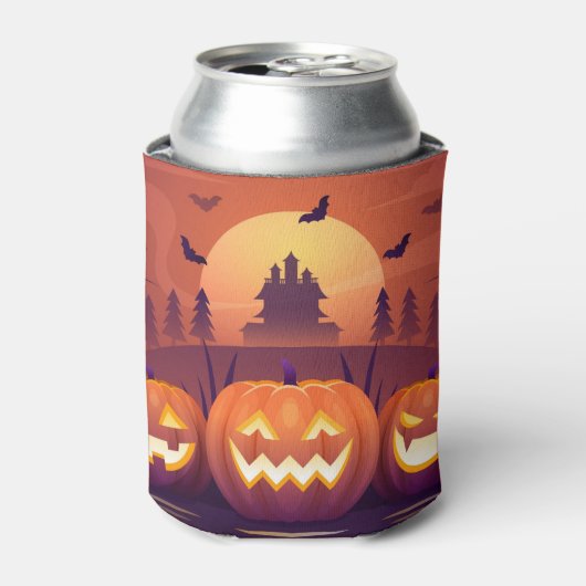 ハロウィン幽霊のよく出るハウスとジャック・オランタン 缶クーラー (缶正面)
