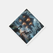 ハロウィン幽霊のよく出るハウスと墓石 スタンダードカクテルナプキン (角)