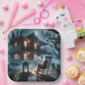 ハロウィン幽霊のよく出るハウスと墓石 ペーパープレート (パーティー)