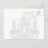 ハロウィン幽霊のよく出るハウスと小さな魔女ブラック ポストカード (裏面)