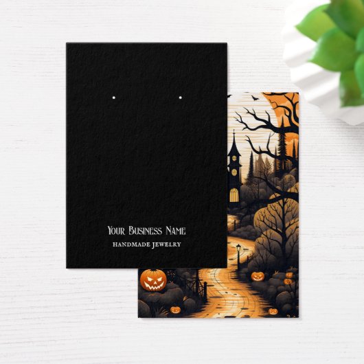 ハロウィン幽霊のよく出るハウスイヤリング表示カード (デスク)