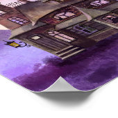 ハロウィン幽霊のよく出るハウスウィズムーンアンドこうもりウォールアート ポスター (角)