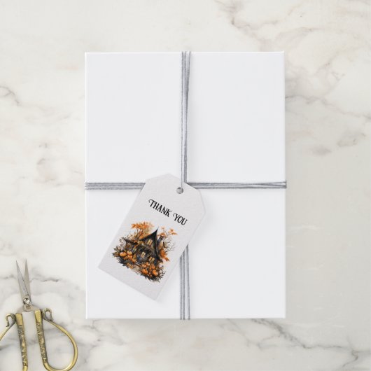 ハロウィン幽霊のよく出るハウスカボチャ ギフトタグ (より糸付き)