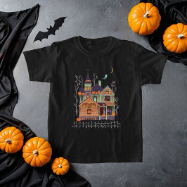ハロウィン幽霊のよく出るハウスキッドズブラック Tシャツ