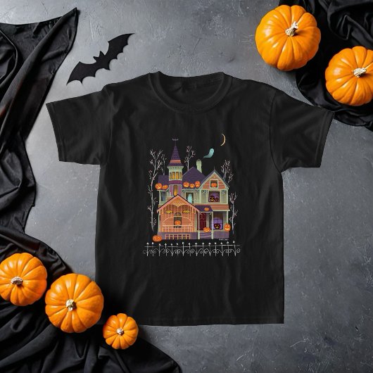 ハロウィン幽霊のよく出るハウスキッドズブラック Tシャツ
